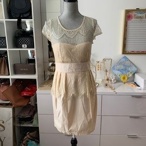 Cream Lace Peplum Dress